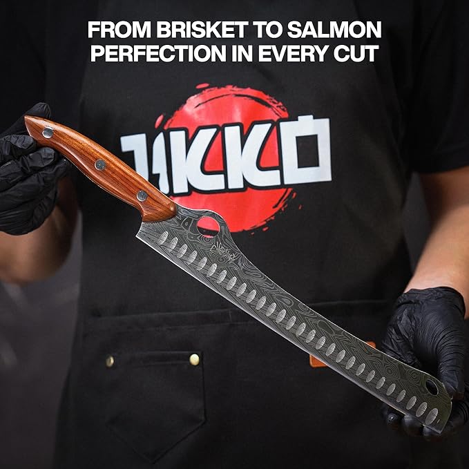 Jikko® SteelFang Edition – Japanese Brisket & Fillet Knife Set with Rosewood Handles | Premium Butcher & Carving Knives for Meat, BBQ, and Fish – Ultra Sharp High-Carbon Stainless Steel Blades