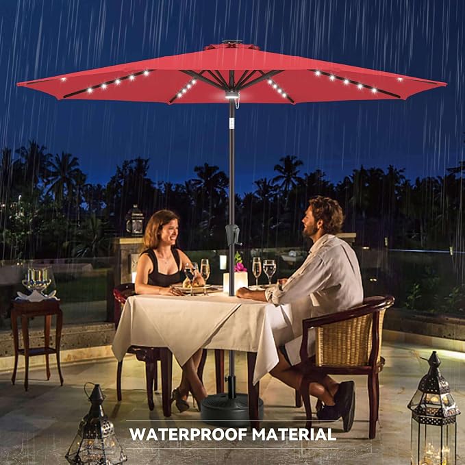 Solar Patio Umbrella Outdoor with Centre Light, 11 ft Red | 40 LED Lights, UV Protection, Solar Outdoor Umbrella for Porch, Deck, Pool, Table, Garden, Provides Evening Lighting