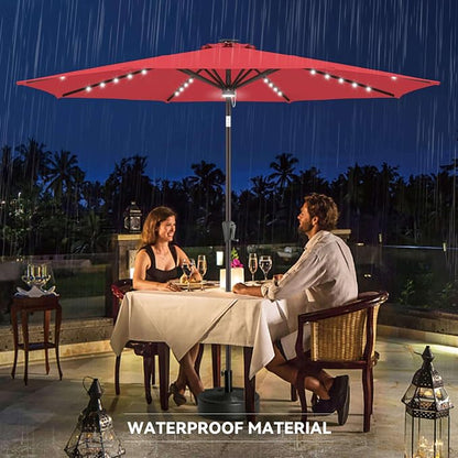 Solar Patio Umbrella Outdoor with Centre Light, 11 ft Red | 40 LED Lights, UV Protection, Solar Outdoor Umbrella for Porch, Deck, Pool, Table, Garden, Provides Evening Lighting