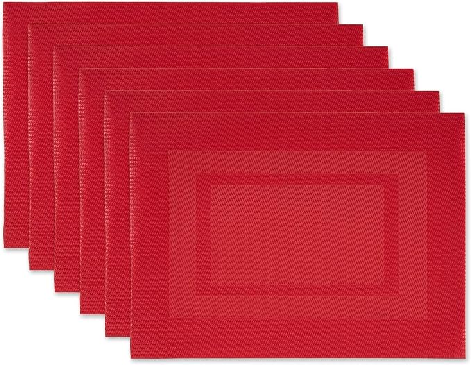 DII PVC Tabletop Collection Woven Indoor/Outdoor, Placemat Set, 13x17.25, Tango Red, 6 Piece (Pack of 12)