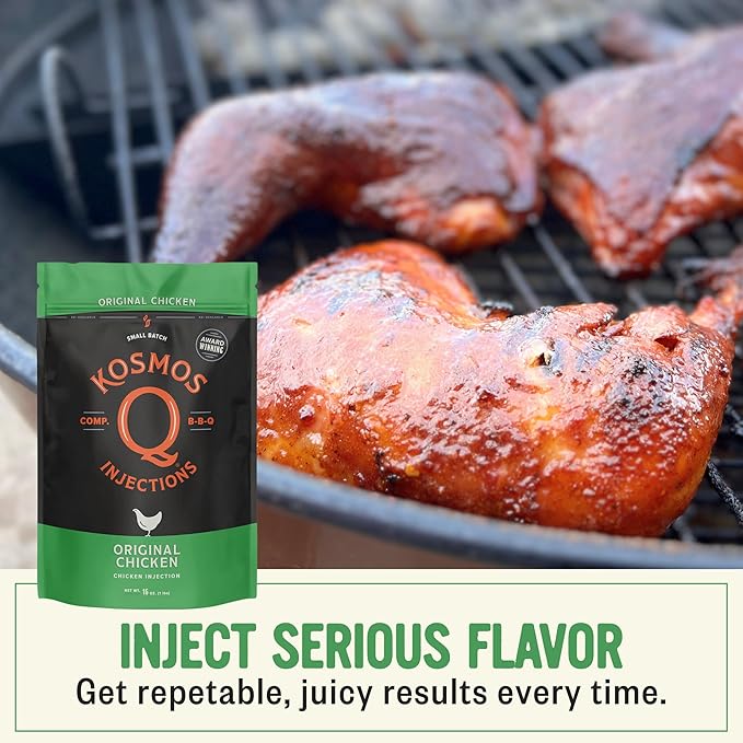 Kosmos Q Original BBQ Chicken Injection, BBQ Marinade Seasoning for Whole Chicken, Smoked Wings & Roasted Meats, Award-Winning Competition Blend, Moisture-Retaining Formula, 16 Oz Jar