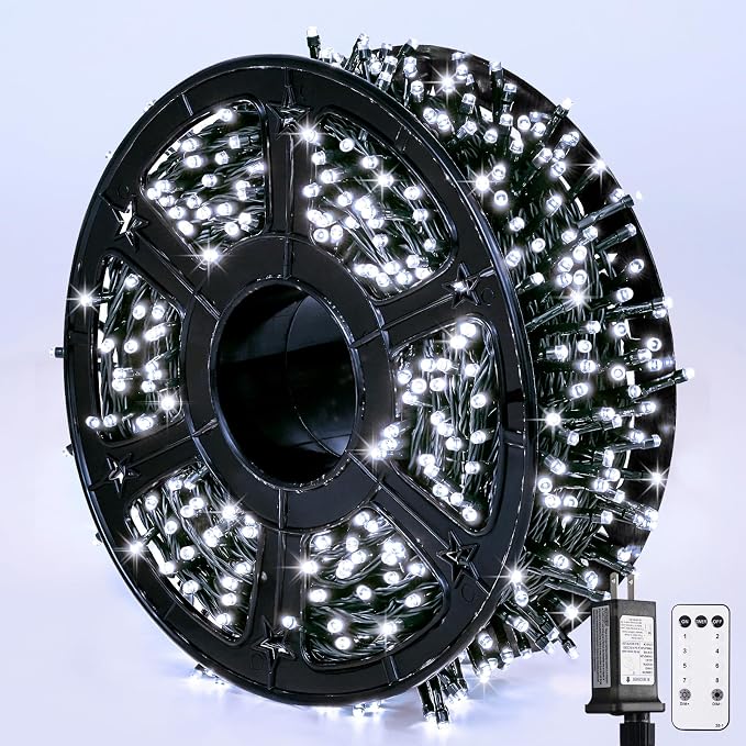 JMEXSUSS 800 LED White Christmas Lights, Plug in Christmas Tree Lights | 272ft, 8 Modes, Remote Control, Green Wire, Waterproof Led Christmas String Lights Outdoor for Indoor Xmas Party Tree Decor