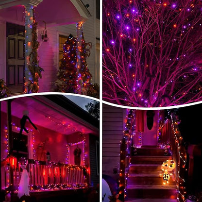 weillsnow 66 FT 200 LED Orange Purple Halloween String Lights with Timer | Plug in String Lights, Connectable, Memory Function, 8 Twinkle Modes,IP44 Waterproof, for Bedroom Garden Lawn Halloween Decor