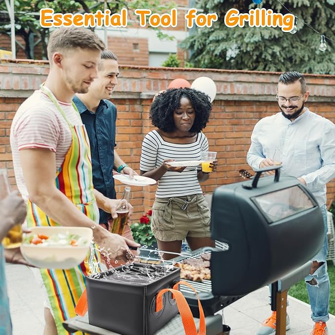 Grill Brush Water Bucket, Collapsible Dunk Tank Grill Brush Bristle Free for Barbecue Cleaner Tank for Steam Grill Brush Cleaning (Orange)