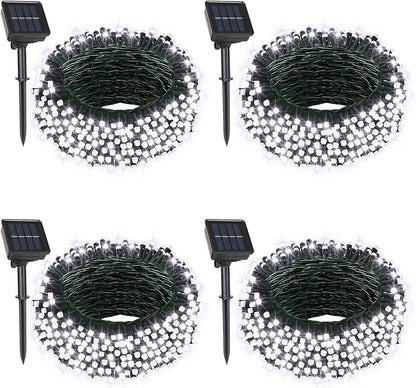 4 Pack Solar String Lights, Total 132Ft 400 LED Solar Powered Twinkle String Lights Waterproof with 8 Lighting Modes Green Wire for Patio Garden Party Yard Wedding Decors (Cool White)