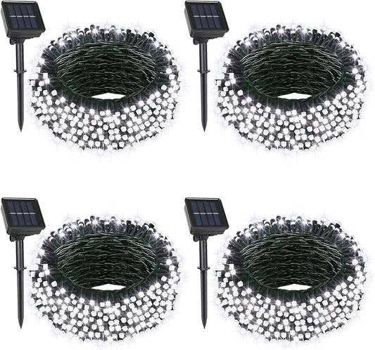 4 Pack Solar String Lights, Total 132Ft 400 LED Solar Powered Twinkle String Lights Waterproof with 8 Lighting Modes Green Wire for Patio Garden Party Yard Wedding Decors (Cool White)