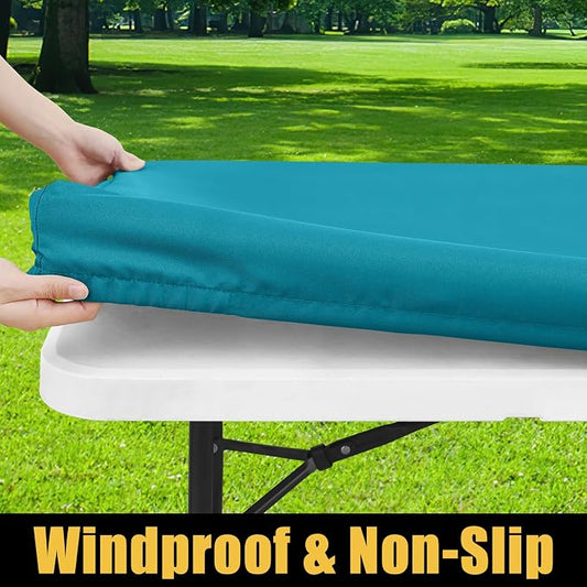 Smiry Rectangle Picnic Table Cloth, Waterproof Elastic Fitted Tablecloths for 6 Foot Tables, Washable Polyester Table Cover for Camping, Indoor and Outdoor (Teal, 30"x72")