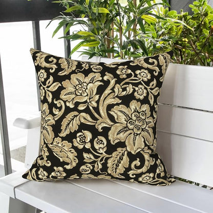 LVTXIII Outdoor Pillow Covers 20x20 Inch, 2 Pack Large Square Throw Pillow Cases, Fade-Resistant Cushion Covers for Patio Furniture Sofa, Garden Porch, Jacobean Black