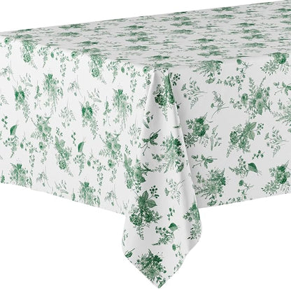 Exquisite 66% Thicker Floral Plastic Tablecloth Rectangle 54x108 Inch 6 Pack - Verdure Green Disposable Summer Table Cloth Tea Party Decorations - Vintage Table Cover Bridal Shower Wedding Spring