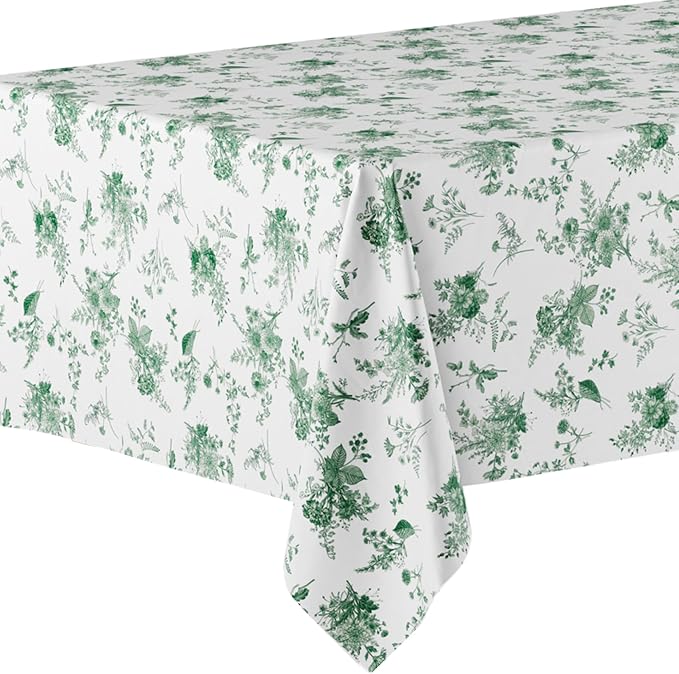 Exquisite 66% Thicker Floral Plastic Tablecloth Rectangle 54x108 Inch 12 Pack - Verdure Green Disposable Summer Table Cloth Tea Party Decorations - Vintage Table Cover Bridal Shower Wedding Spring