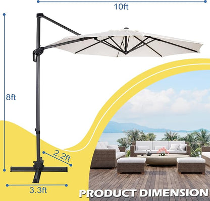 Sunnyglade 10Ft Cantilever Patio Umbrella, 360° Rotation & Integrated Tilting System Offset Umbrella with 8 Sturdy Ribs, Fade-resistant & Waterproof for Garden Backyard Poolside Deck