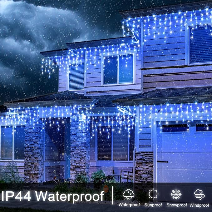 66FT Icicle Lights for Outside 640 LED Blue and White Christmas Lights | Connectable Icicle Christmas Lights Outdoor Waterproof, Plug in 8 Modes with 120 Drops for House Party Wedding Decoration