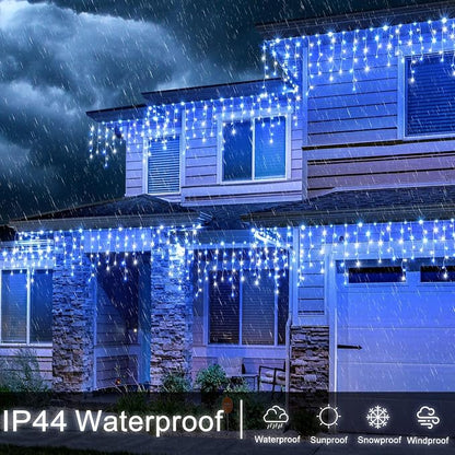 66FT Icicle Lights for Outside 640 LED Blue and White Christmas Lights | Connectable Icicle Christmas Lights Outdoor Waterproof, Plug in 8 Modes with 120 Drops for House Party Wedding Decoration