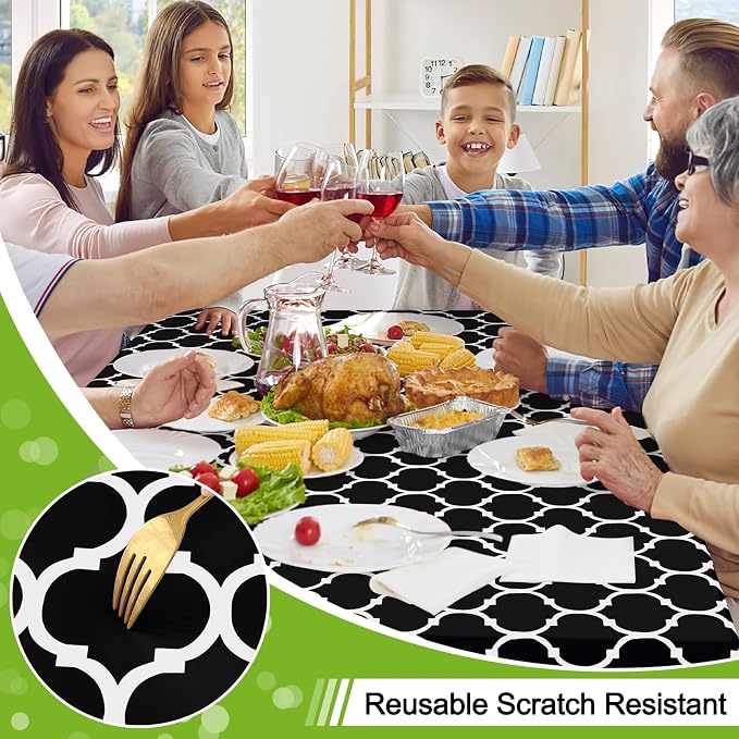 Smiry Rectangle Table Cloth, Waterproof Vinyl Tablecloth with Flannel Backing for Rectangle Tables, Wipeable Spillproof Plastic Tablecloths for Dining, Camping, Indoor and Outdoor (60"x84", Black)
