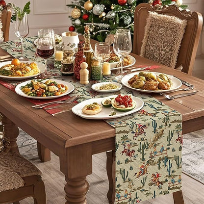 Western Cowboy Table Runner,Dining Decor for Kitchen Coffee Table Family Dinners Holiday Parties Wedding Events Decor(13x72 inch)