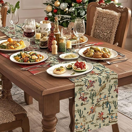 Western Cowboy Table Runner,Dining Decor for Kitchen Coffee Table Family Dinners Holiday Parties Wedding Events Decor(13x72 inch)