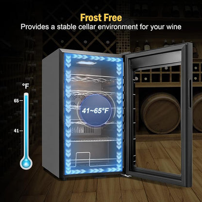 FoMup Wine Fridge 24 Bottles, Small Wine Cooler Refrigerator Freestanding with Digital Temperature Control Safety Lock, Frost Free for Red White Wine, Champagne