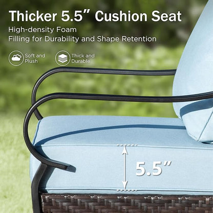 PHI VILLA Wicker & Metal Outdoor Patio Couch,3-Seat Patio Sofa with Deep Seating for Front Porch, Deck, Balcony, Backyard, Sunroom,Blue
