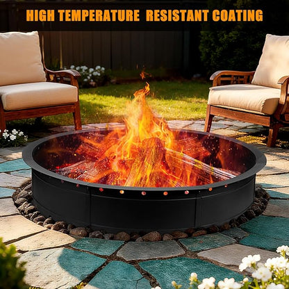 36 Inch Fire Pit Ring, Large Outdoor Campfire Pit for Patio Backyard Garden, Smokeless Steel Firepit with Air Vent for Efficient Burning & Anti-Rust Coating, Black Steel
