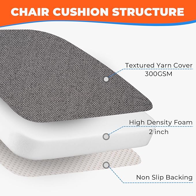Sunsleek Chair Cushions for Dining Chairs, D-Shaped Seat Cushions with Removable Washable Cover and Ties, Chair Pads for Kitchen, Indoor Dining Room, Patio Chairs, 17'' x 16'', Set of 6, Dark Grey