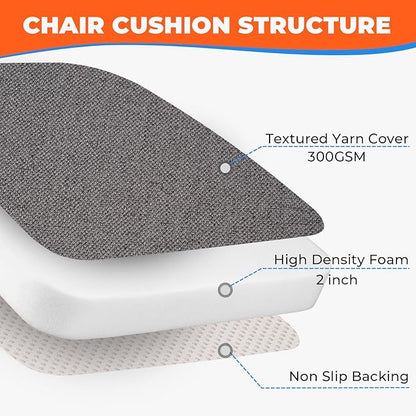 Sunsleek Chair Cushions for Dining Chairs, D-Shaped Seat Cushions with Removable Washable Cover and Ties, Chair Pads for Kitchen, Indoor Dining Room, Patio Chairs, 17'' x 16'', Set of 6, Dark Grey