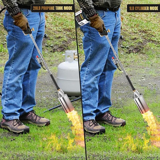GasBRUH Heavy Duty Weed Torch Propane Burner with Storage Bag, High Output 360,000 BTU Blow Torch with 8.8FT Hose, Portable Flame Weeder with Igniter for Garden Wood Roofing Snow Road Charcoal Start