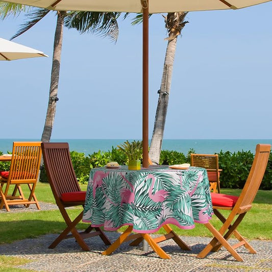 Round Outdoor Tablecloth with Umbrella Hole Umbrella Tablecloth Patio Tablecloths with Zipper for Courtyards, Terraces, and Beaches 60 in