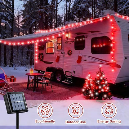 QITONG 2 Pack Red and White Solar String Lights, Each 66ft 200 LED Solar Christmas Lights Outdoor Waterproof, 8 Modes Solar Twinkle Light for Outside