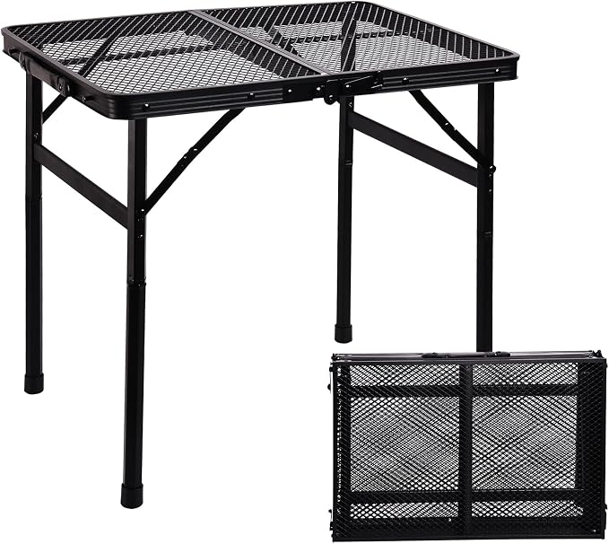 Portable Small Folding Table, Metal Camping Grill Table for BBQ, Picnic & Patio, Lightweight Foldable Outdoor Side Table, 23” x 15”