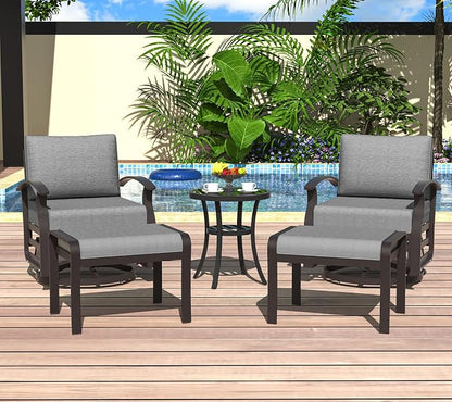 ALAULM 5 Piece Aluminum Outdoor Swivel Chairs High Back Metal Swivel Rocking Chairs with 5.1" Sponge Cushions, 2 Ottmans and 1 Coffee Table for Patio, Porch, Backyards, Garden(Grey)