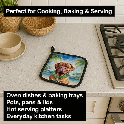 Caroline's Treasures Dogue de Bordeaux Luau Pair of Pot Holders Kitchen Heat Resistant Pot Holders Sets Oven Hot Pads for Cooking Baking BBQ, 7 1/2 x 7 1/2