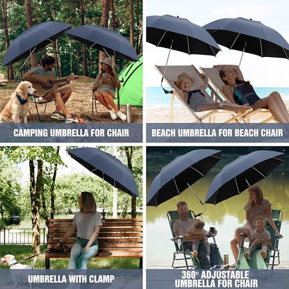 2 PACK Beach Umbrella with Clamp, 360 ° Adjustable Umbrellas for Chair, UPF50+ Umbrella for Beach Chair, Patio Chair, Wheelchair, Camping Chair, Golf Carts (Chair Not Included)