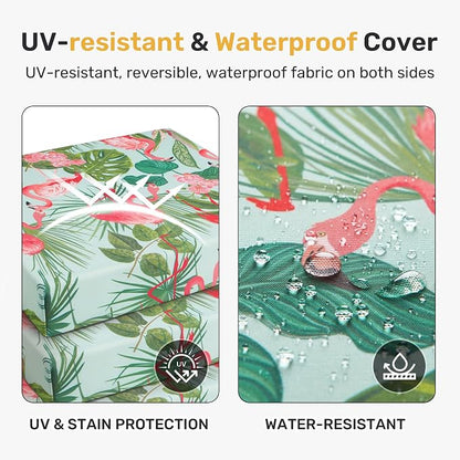 UNIKOME Outdoor Chair Cushions Pack of 4, Water Resistant Patio Cushions with Ties, High Density Sponge Filling Square Corner Seat Cushions for Outdoor Furniture, 18.5"*16"*3", Flamingos