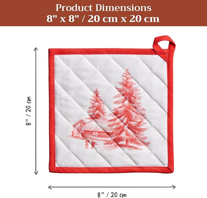 Maison d' Hermine Pot Holders 100% Cotton Potholders (8" x 8", Pack of 1) | Heat Resistant Hot Pads with Loop BBQ Cooking Baking Hotel Kitchen Handling Hot Pans Thanksgiving Christmas - Winter Jouy