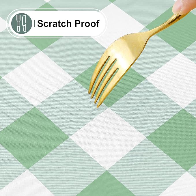 Buffalo Rectangle Picnic Tablecloth, 8 Foot Elastic Fitted Vinyl Table Cloth with Flannel Backing, Waterproof Plaid Table Covers for Dining, Camping, Outdoor (Sage Green and White, 30" x 96")