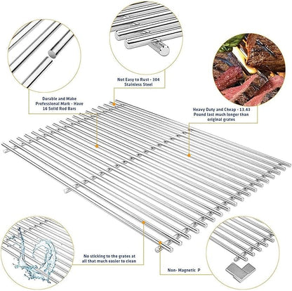 304 Stainless Steel Grill Grates for Weber Spirit 300 GS4 Spirit II 300 Series Spirit 700, Genesis Silver B & C, Genesis Gold B & C Platinum B & C, Genesis 1000-3500 for Weber Spirit Grill Parts 7639