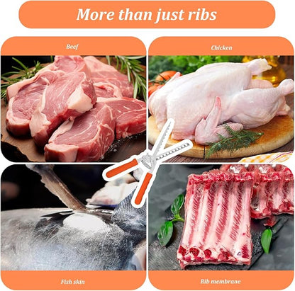 Rib Membrane Removal Tool Stainless Steel Rib Skinner & Rib Prep Tool for BBQ Grilling and Cooking, Easy Insert Pointed Tip, Ergonomic Non-Slip Silicone Handle, Dishwasher Safe