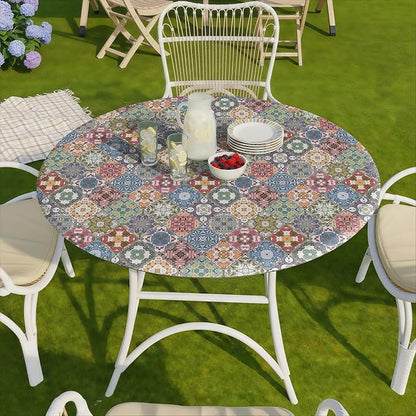 opstellen Fitted Round Tablecloth for 45-54" Tables Stain Resistant Vintage Earthy Vinyl Mantel Para Mesa Redonda Kitchen Apartment Organizers Picnic Camping List Women Men Cool Practical Gift Ideas