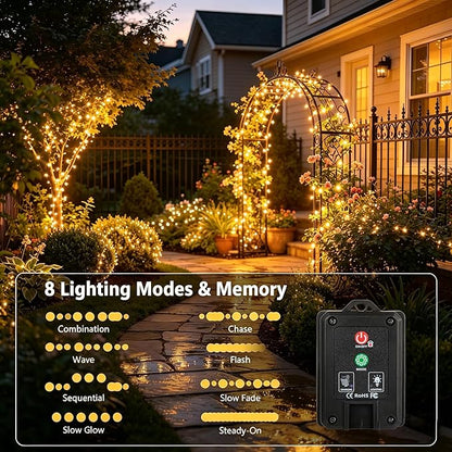 4 Pack Solar Fairy Lights Outdoor 131ft for Garden with 8 Modes(Warm White) | 400 LED Solar String Lights Outdoor Waterproof, Green Wire Twinkle Lights for Outside Christmas Party Decorations