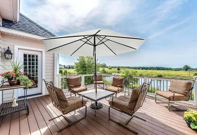 MASTERCANOPY 10ft Patio Umbrella with Tilt & Crank, Light Beige | 8 sturdy ribs;UV/water resistant;Vent;easy setup;for garden/deck/backyard/pool