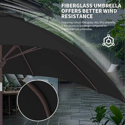 Kingdura 9FT Outdoor Patio Umbrella, Round Market Table Umbrella with Push‑Button Tilt and Crank Lift, 8 Sturdy Metal Ribs, UV50+ Protection Canopy for Backyard, Lawn, Deck, Poolside, Garden (Black)