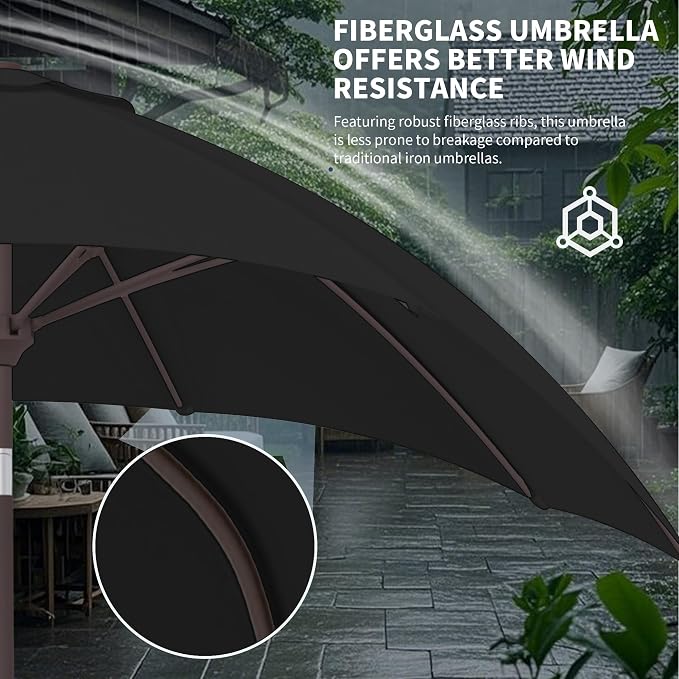 Kingdura 10FT Outdoor Patio Umbrella, Round Market Table Umbrella with Push‑Button Tilt and Crank Lift, 8 Sturdy Metal Ribs, UV50+ Protection Canopy for Backyard, Lawn, Deck, Poolside, Garden (Black)