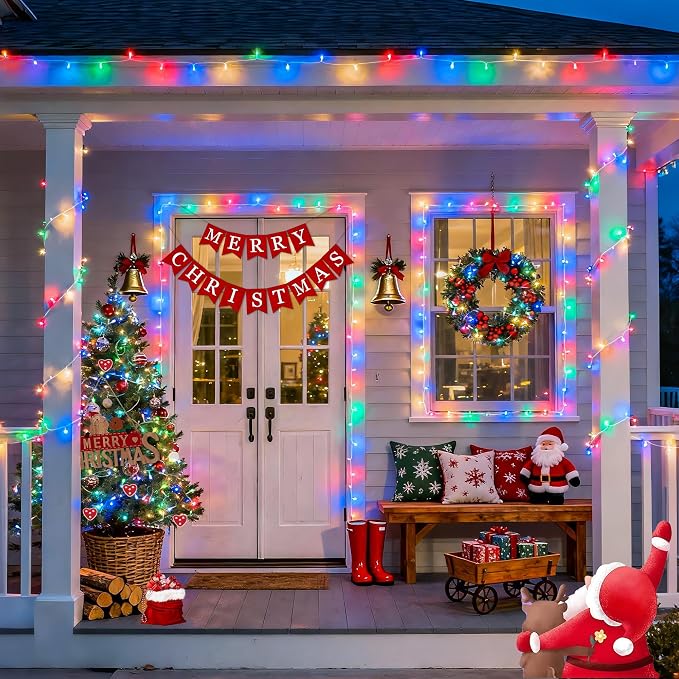 JMEXSUSS Multicolor Christmas Lights Battery Operated with 8 Modes Remote | Waterproof, 33ft 100 LED Battery Christmas Lights Indoor Outdoor for Tree Home Party Room Garden Decor