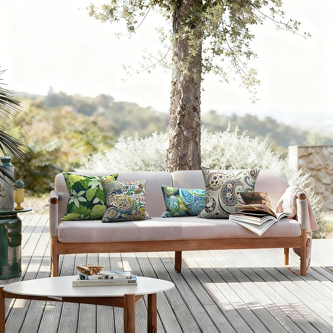 LVTXIII 2 Pack Outdoor Pillow Covers ONLY 18x18 Inch, Water-Repellent Square Decorative Cushion Covers for Patio Furniture, Garden, Sofa, Jungle Leaves