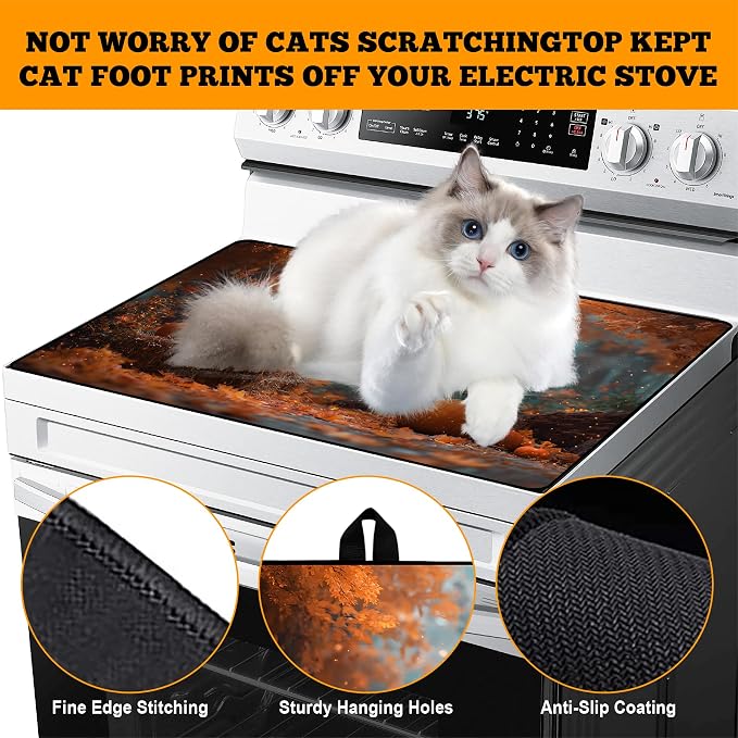 Multi-Design Stove Cover for Glass/Electric Stoves - 3-in-1 Heat-Resistant Protector Mat, Non-Slip Drying Rack 28"x20"