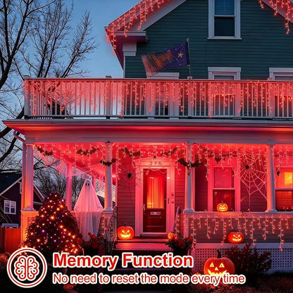 YEGUO 33ft 400 LED Icicle Lights Outdoor Waterproof, 80 Drops Halloween Lights Connectable, 8 Modes Icicle Christmas Light with Memory(Red)