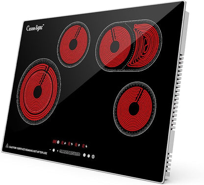 30 Inch Electric Cooktop, 4 Burner Built-In Radiant Ceramic Stove Top | 30 inch built-in radiant ceramic cooktop, 4 burners, 220-240V hardwired, touch control, flat-bottom cookware.