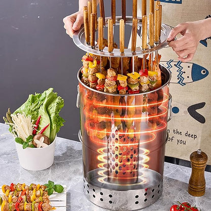Stainless Smokeless Charcoal Grills Surround Charcoal Barrel Grill 360° Smokeless Outdoor Barbecue Grill for Travel for Travel, Outdoor Cooking and BBQ, Camping Grill Picnic Patio Backyard