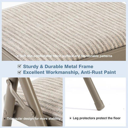 DUMOS 12 Pack Folding Chairs with Padded Cushion and Back - Fabric Stackable Portable Dining Chairs Set, for Home and Office, Conference, Wedding, Party, Patio, Garden, for Indoor Outdoor, Khaki