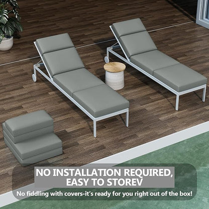 2 Pcs Chaise Lounge Cushions Outdoor, 72 x 21 x 4 Inch Lounge Chair Cushions for Outdoor Furniture - Waterproof Lounge Patio Replacement Cushion, 4In Fade-Resistant ThickPatio Chaise Lounge Cushion
